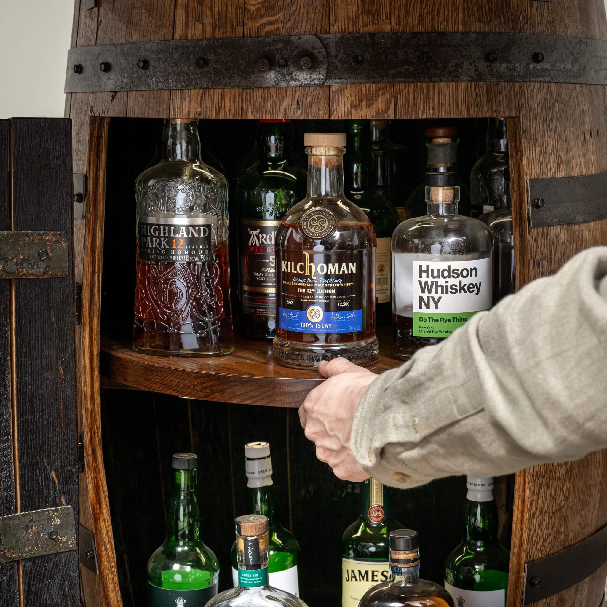 Deluxe Whiskey Barrel Pub Table AND Cabinet