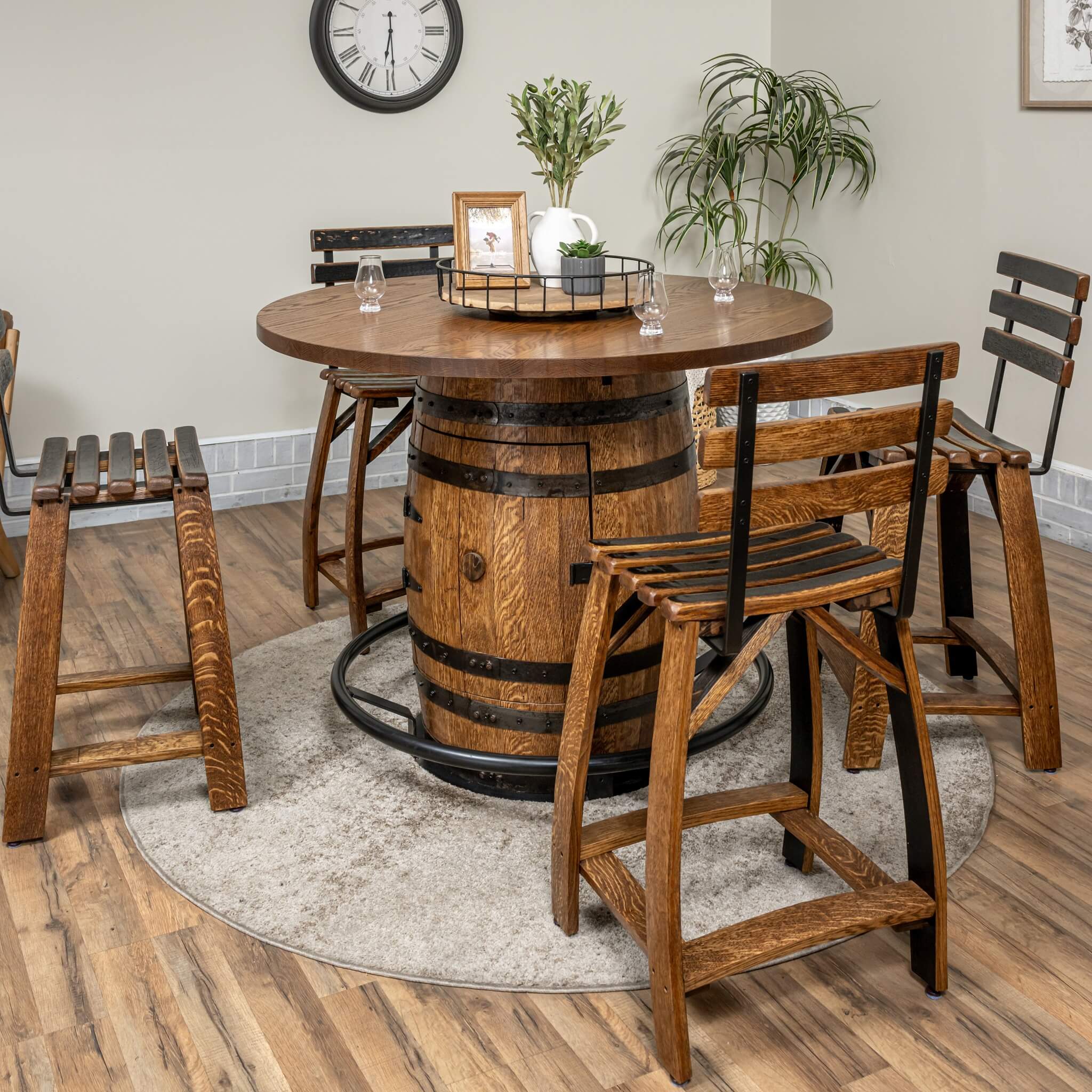 Whiskey Barrel Stave Stools w/ Backrest