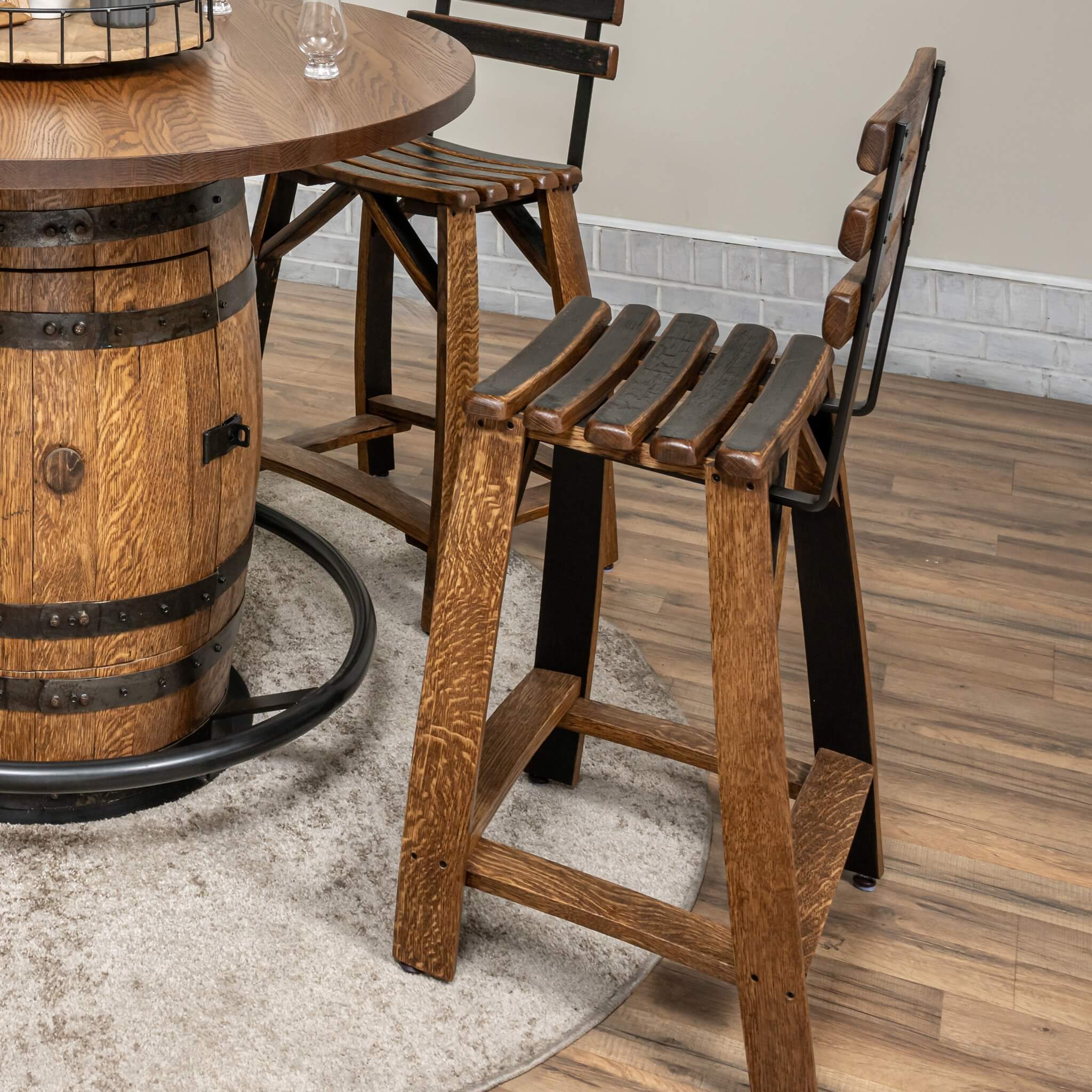 Whiskey Barrel Stave Stools w/ Backrest