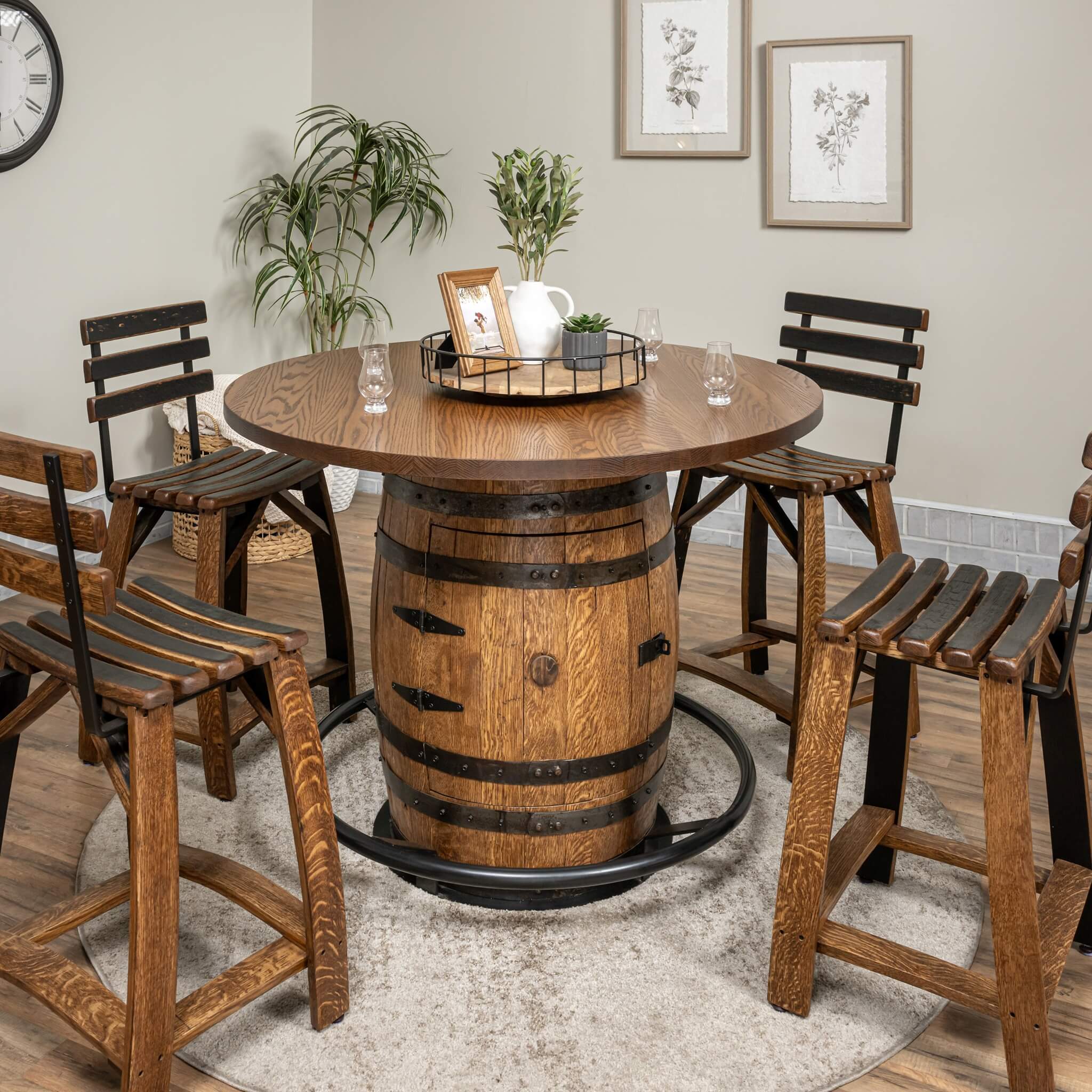 Deluxe Whiskey Barrel Pub Table AND Cabinet