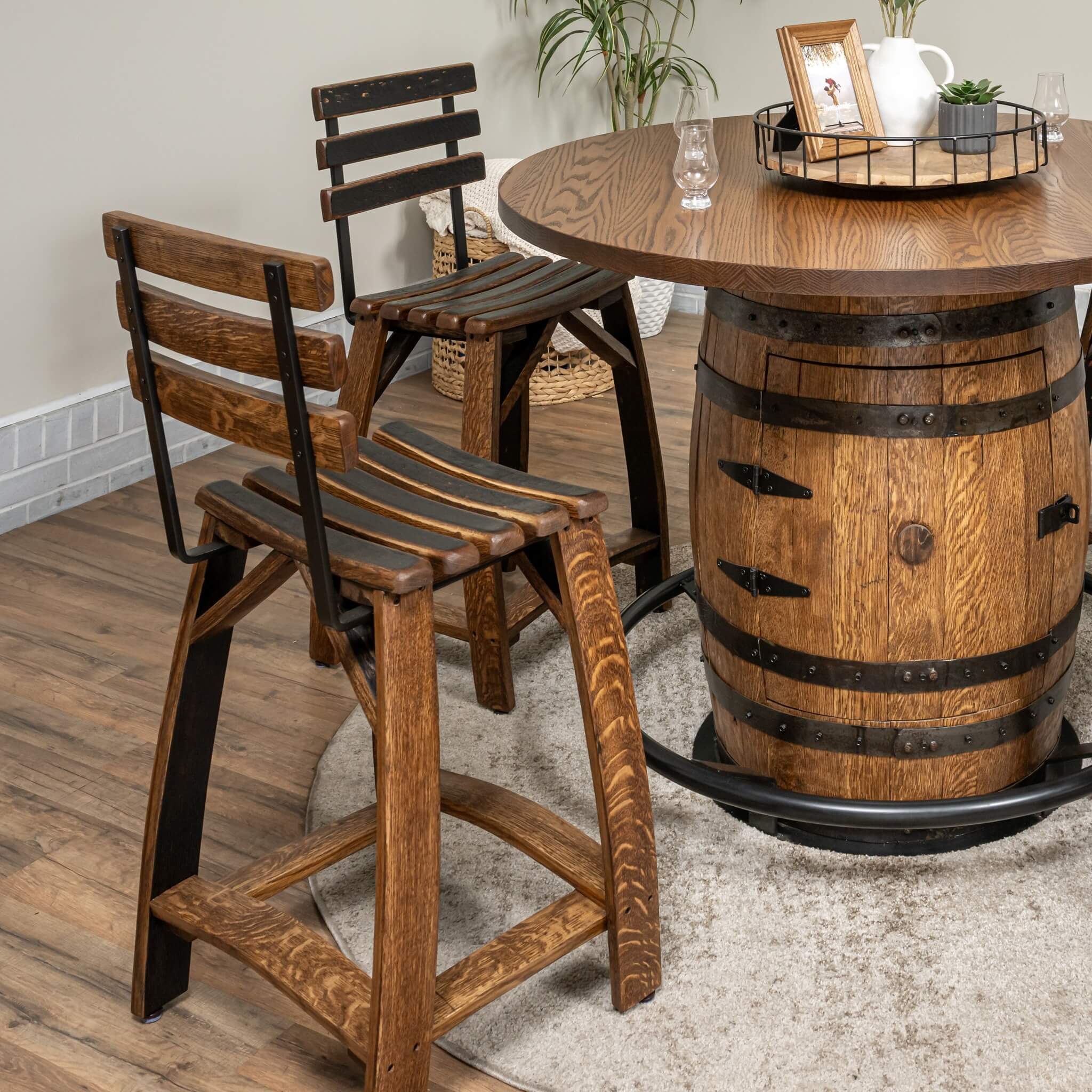 Whiskey Barrel Stave Stools w/ Backrest