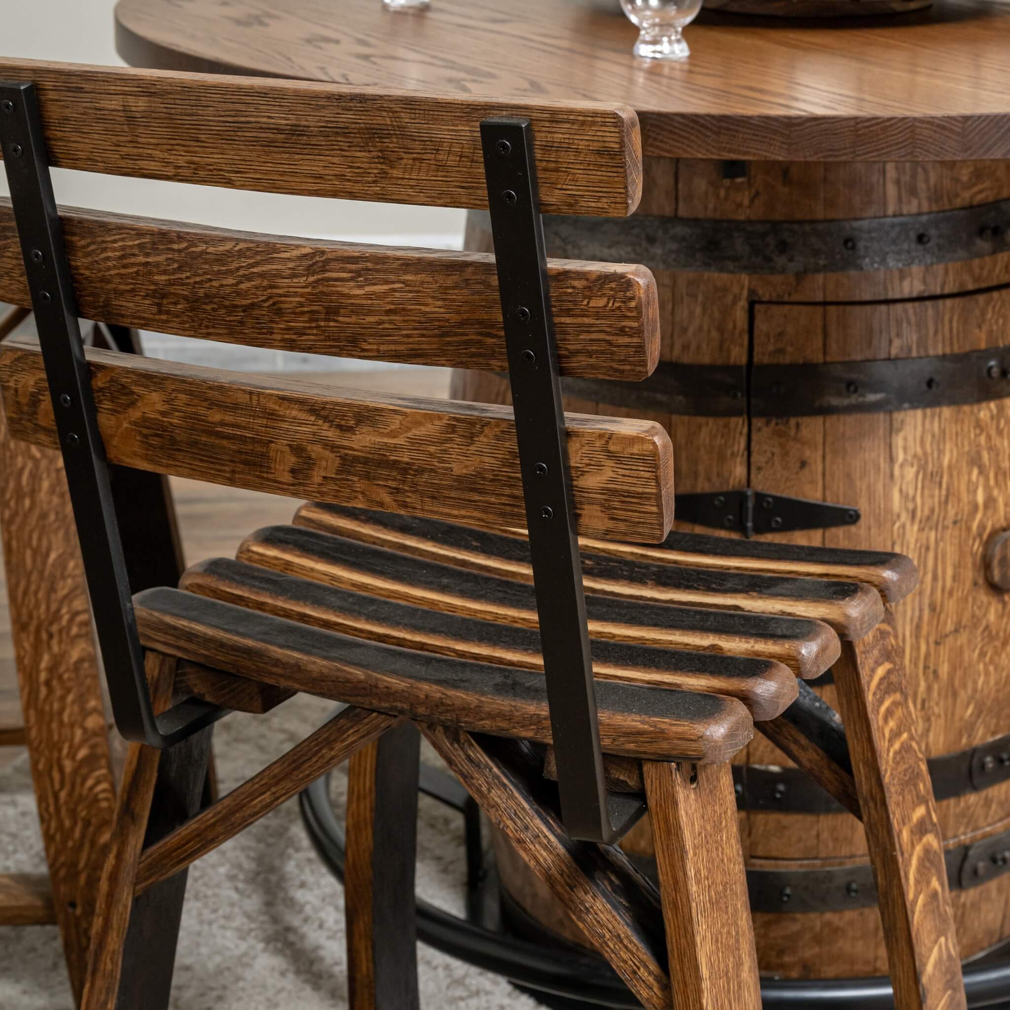 Whiskey Barrel Stave Stools w/ Backrest