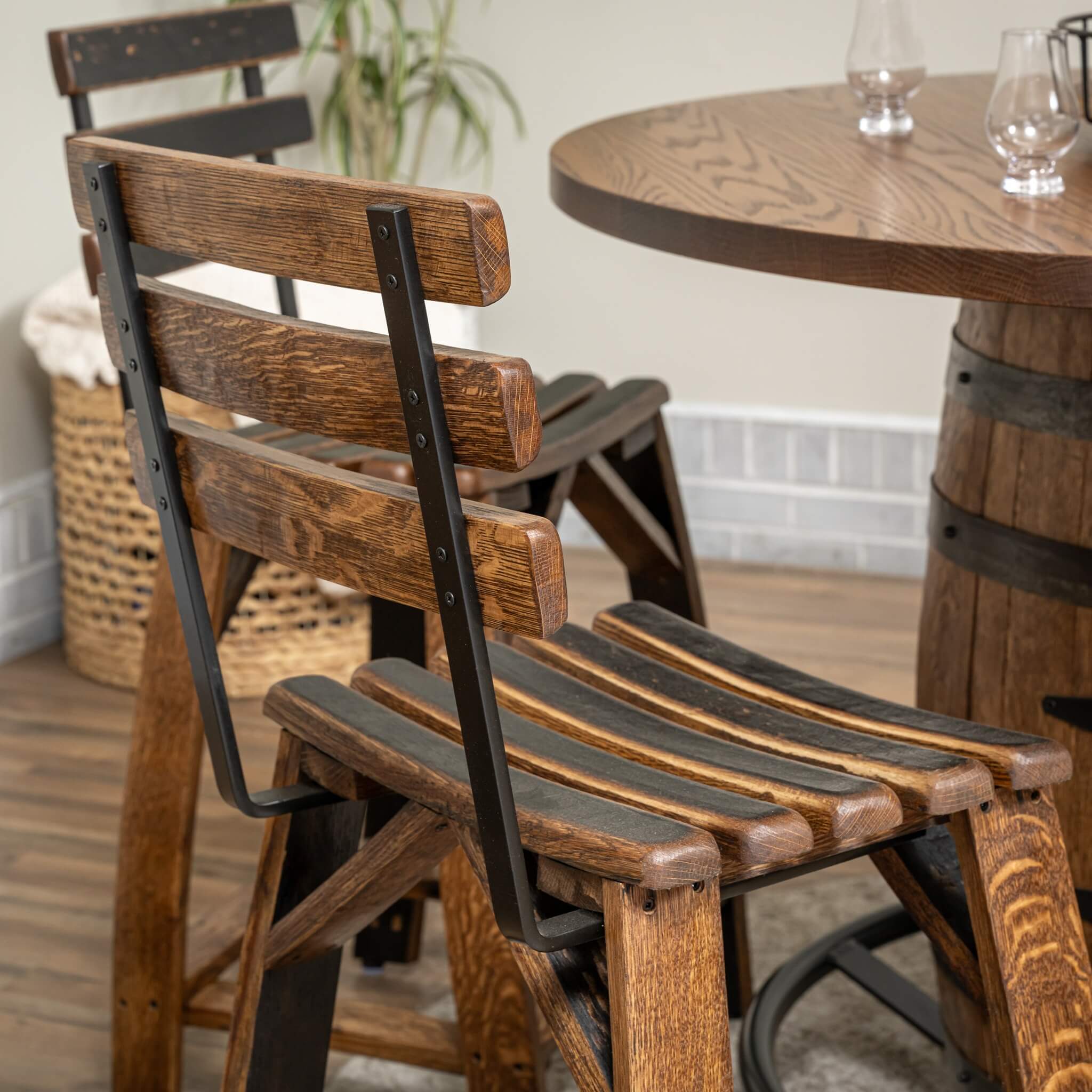 Whiskey Barrel Stave Stools w/ Backrest