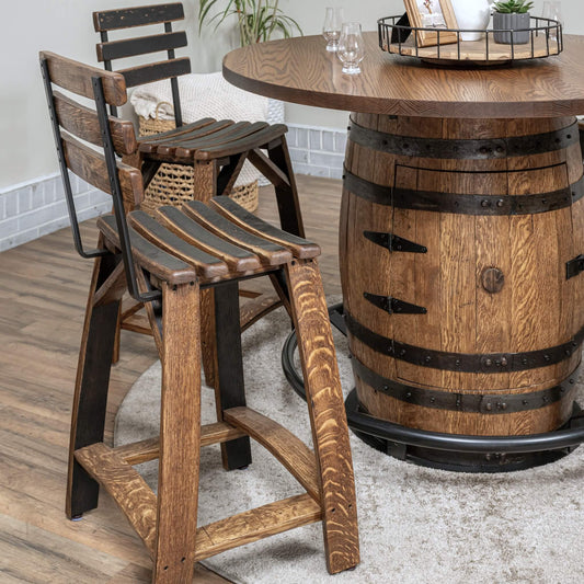Whiskey Barrel Stave Stools w/ Backrest