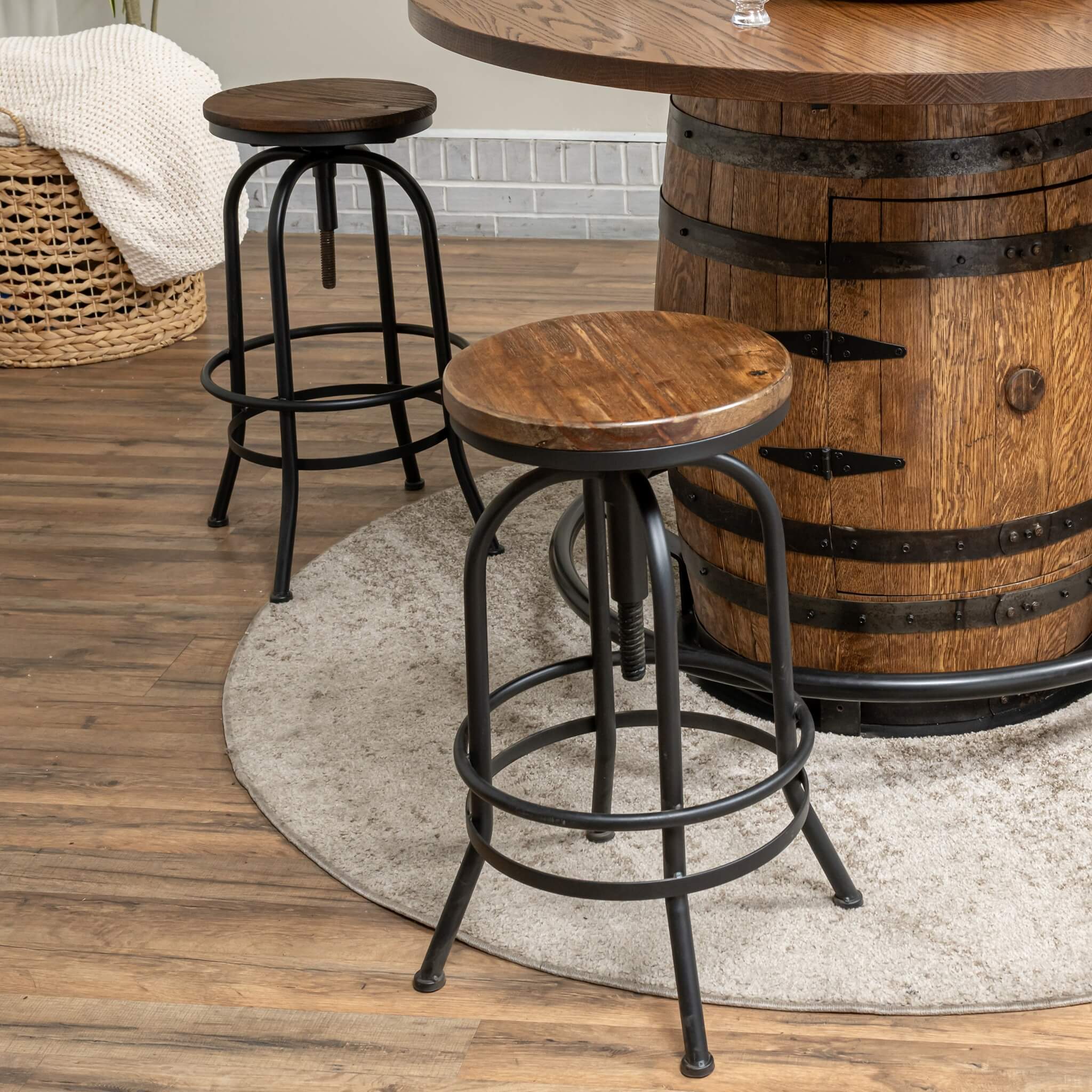 Black Metal Swivel Stools w/ Adjustable Height