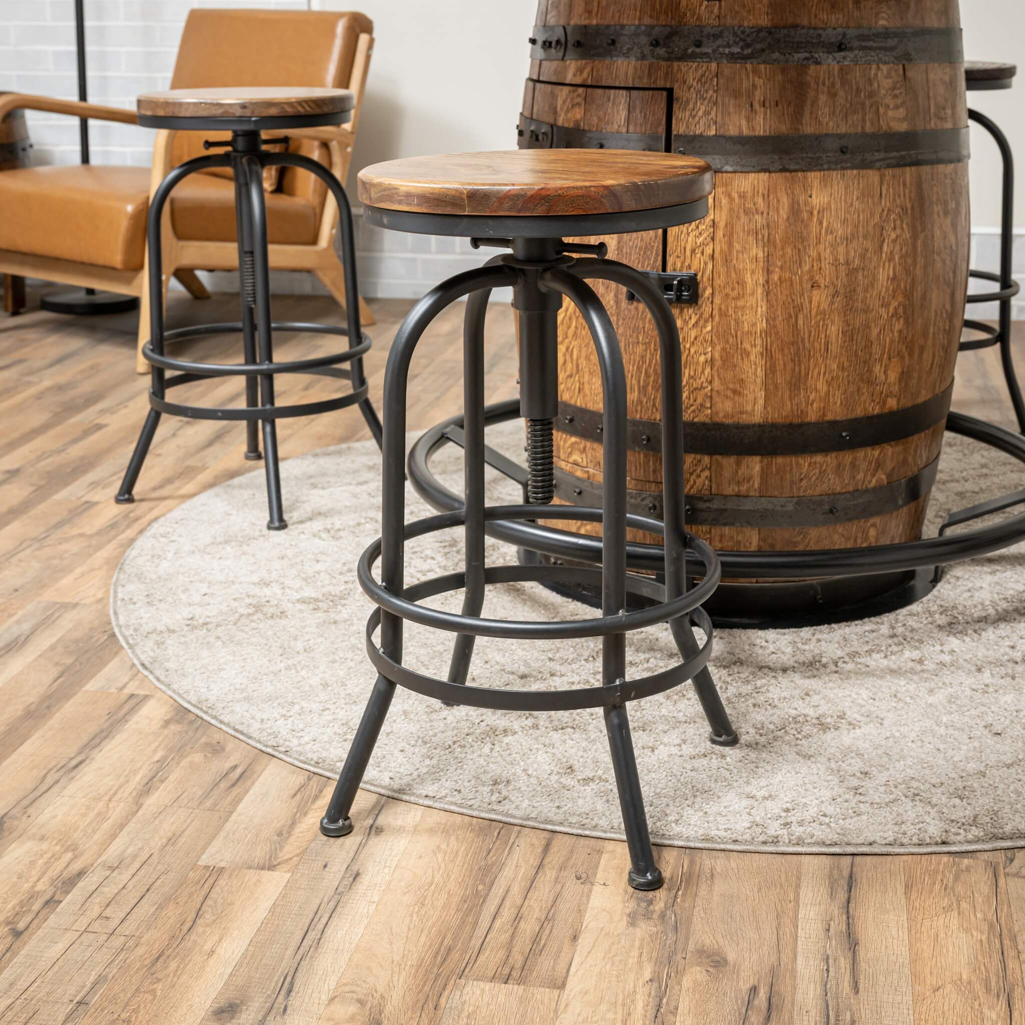 Black Metal Swivel Stools w/ Adjustable Height
