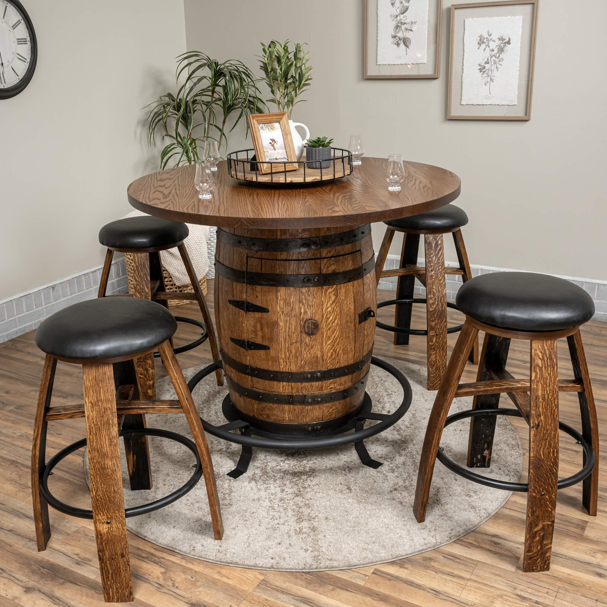 Deluxe Whiskey Barrel Pub Table AND Cabinet