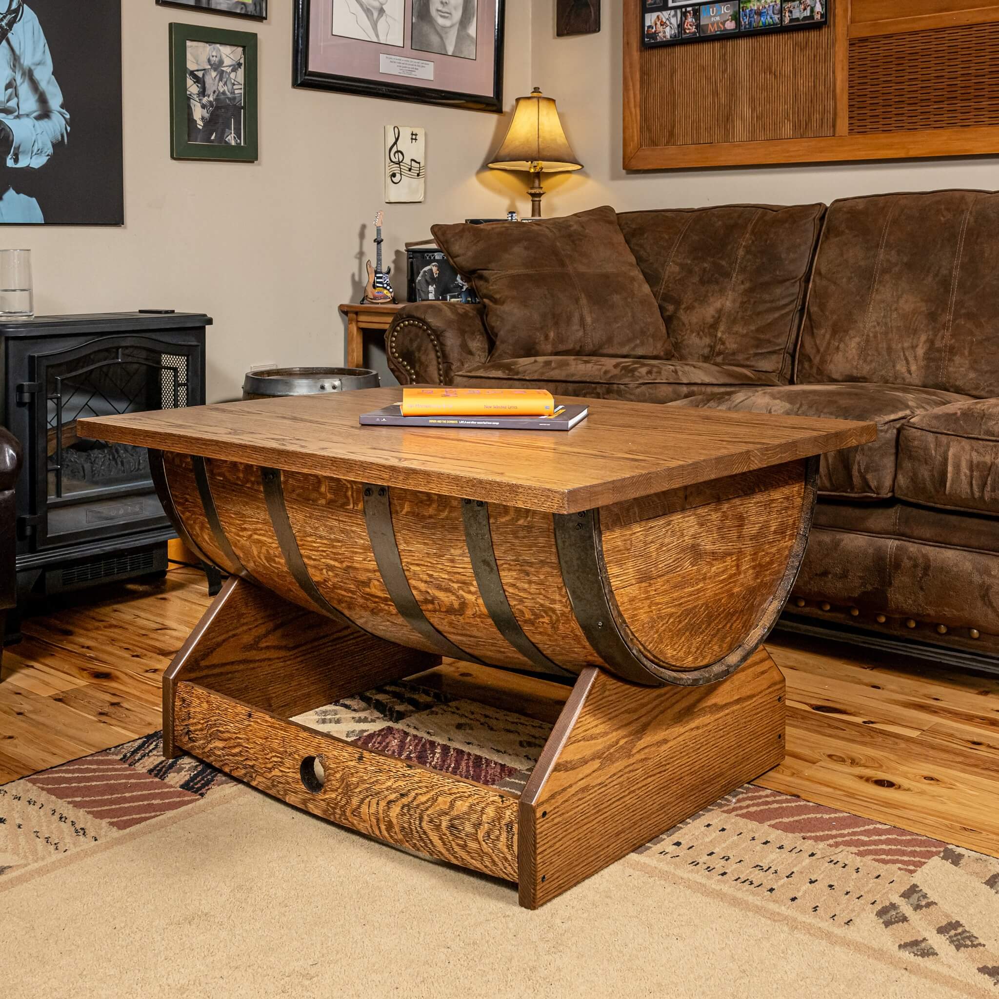 Whiskey Barrel Rectangular Coffee Table w/ Lifting Top