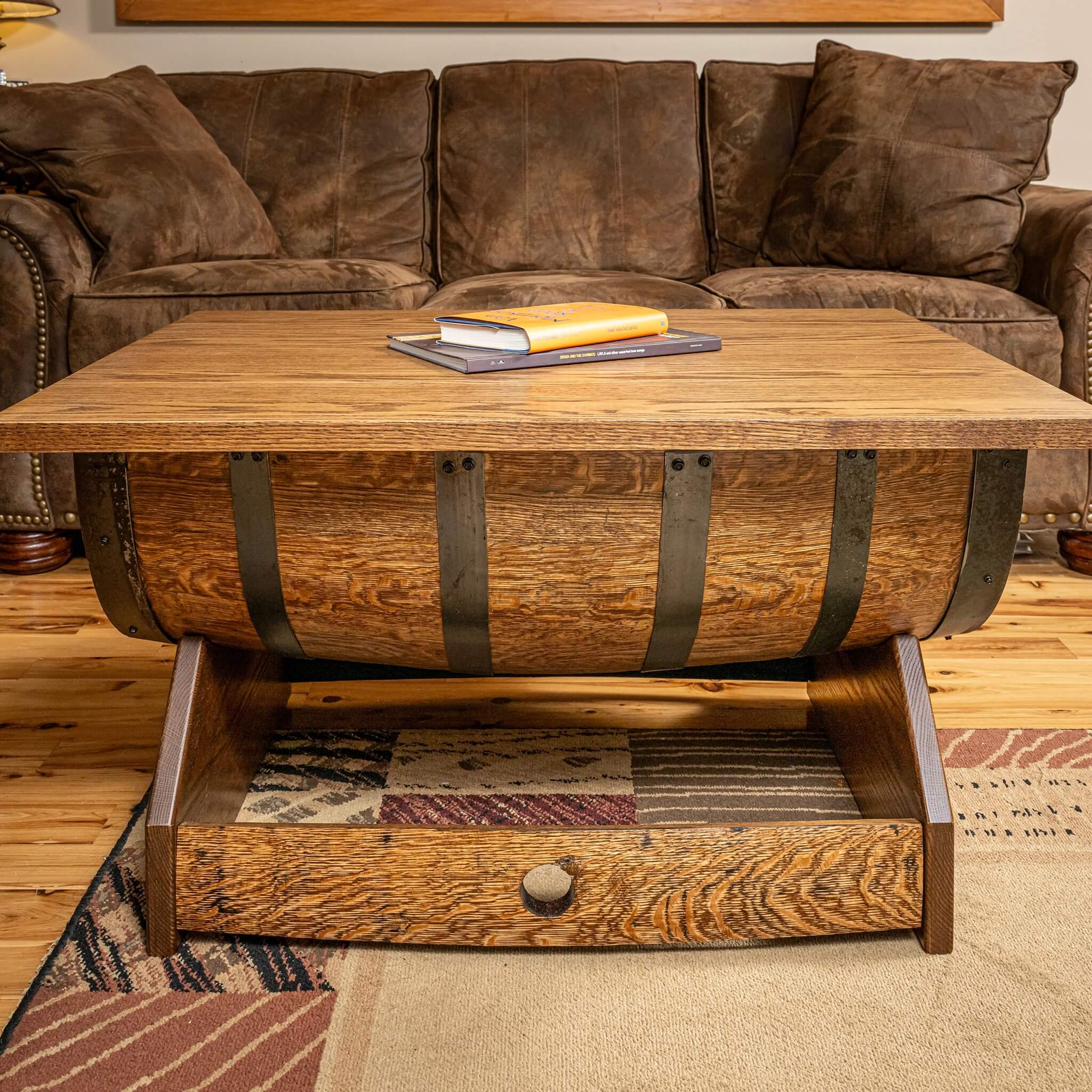 Whiskey Barrel Rectangular Coffee Table w/ Lifting Top