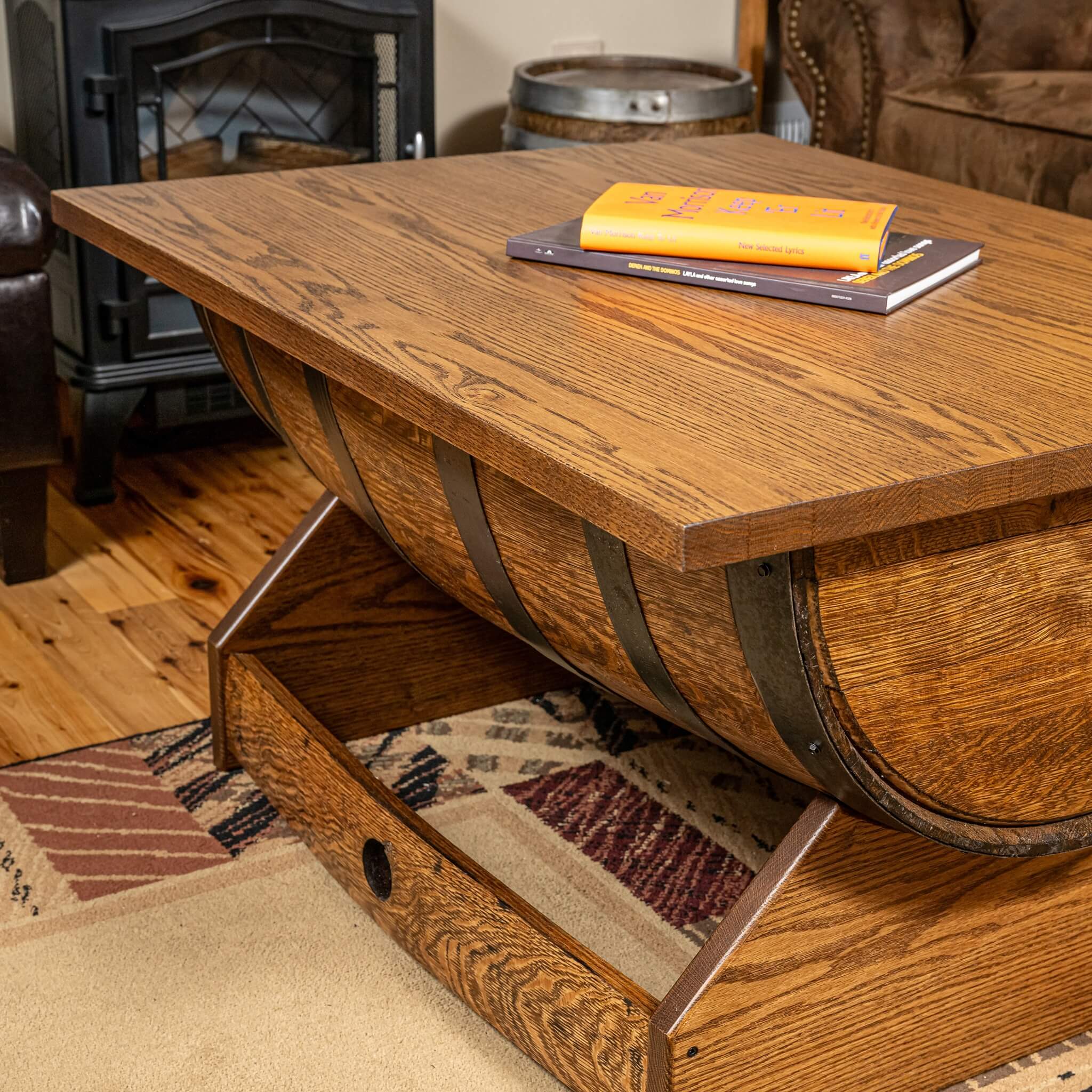 Whiskey Barrel Rectangular Coffee Table w/ Lifting Top