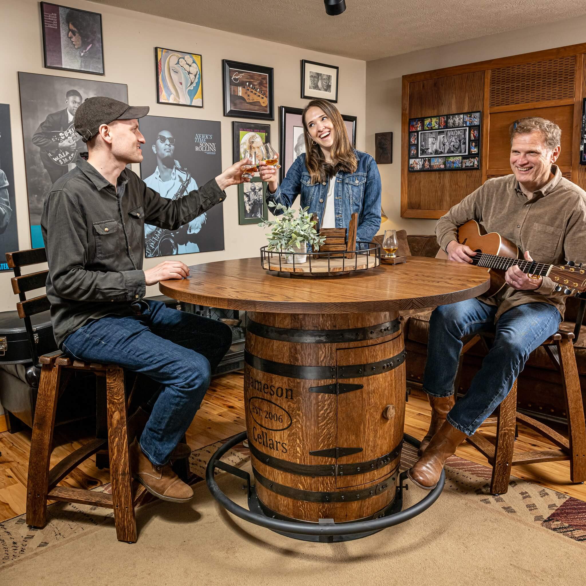 Deluxe Whiskey Barrel Pub Table AND Cabinet