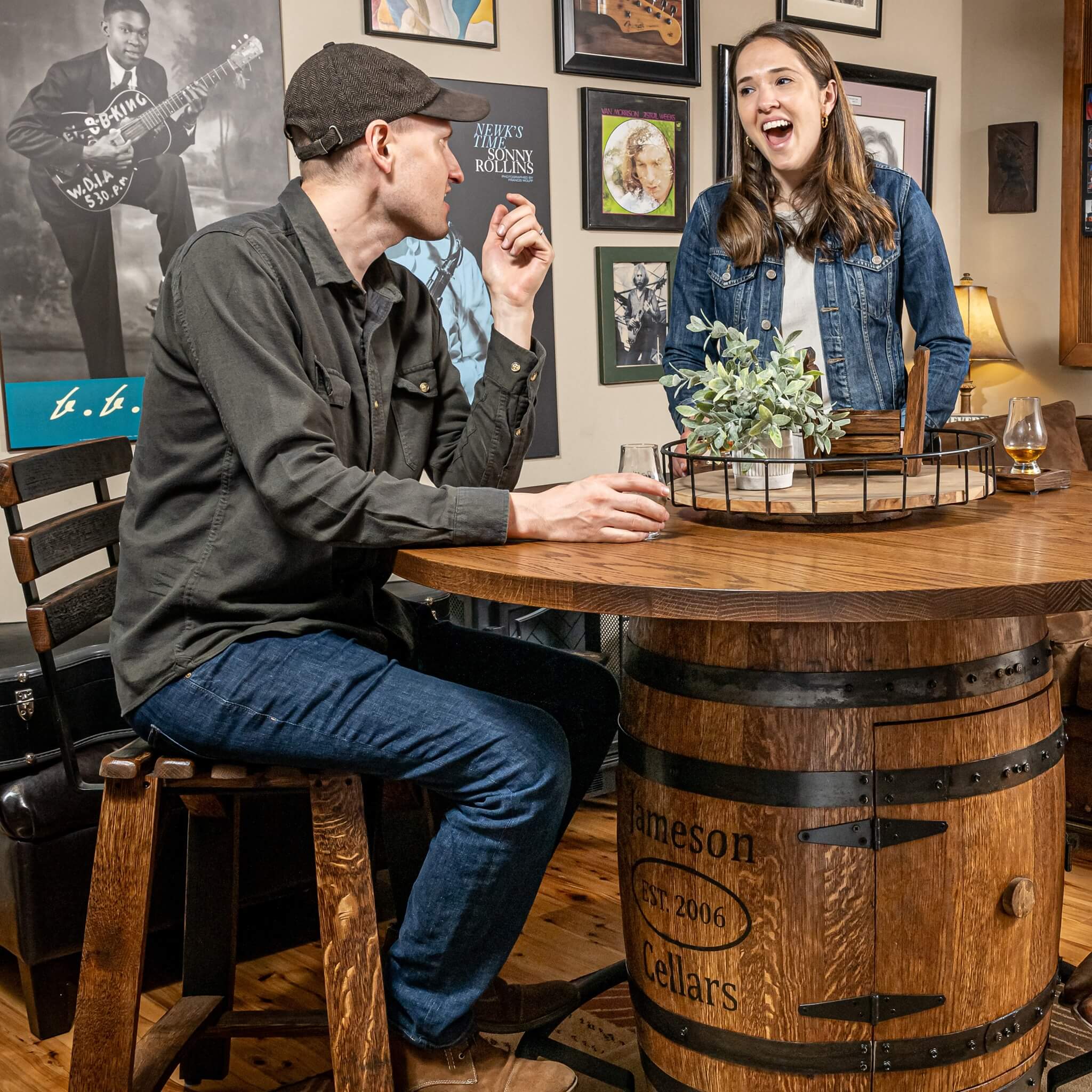Deluxe Whiskey Barrel Pub Table AND Cabinet
