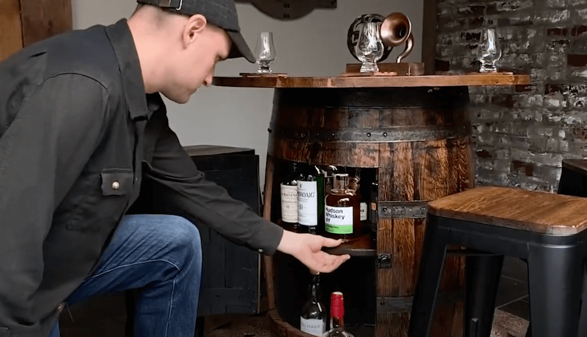 Load video: Mystic Barrels Whiskey Barrel Pub Table