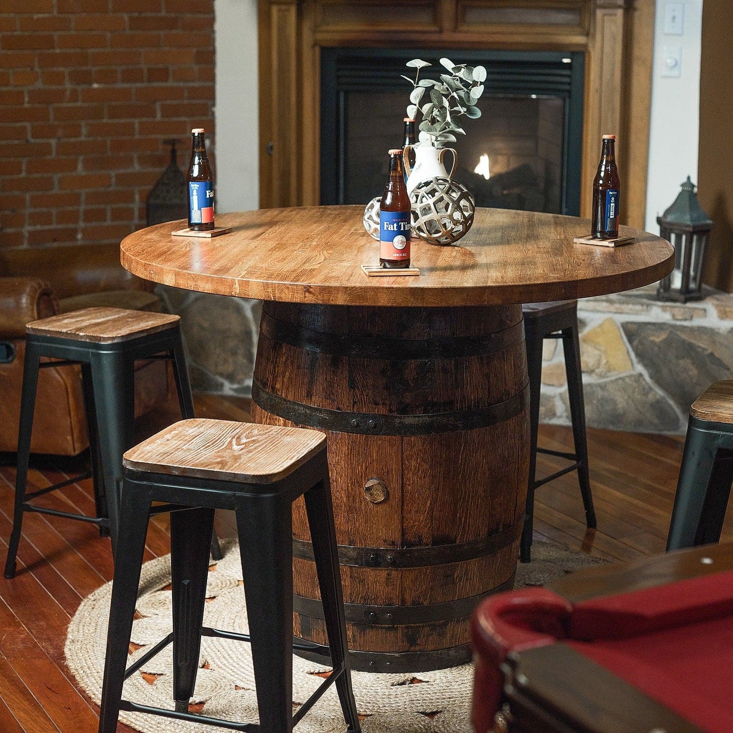 Standard Whiskey Barrel Pub Table w/ 48" Oak Table Top