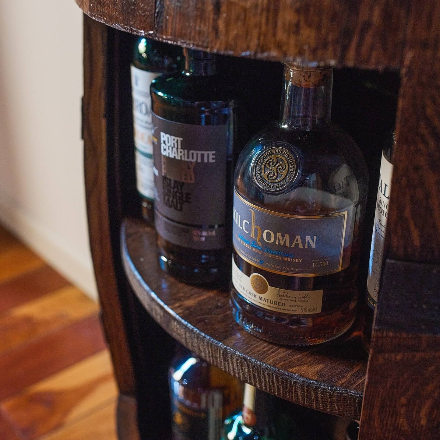Refurbished Whiskey Barrel Open Display Cabinet