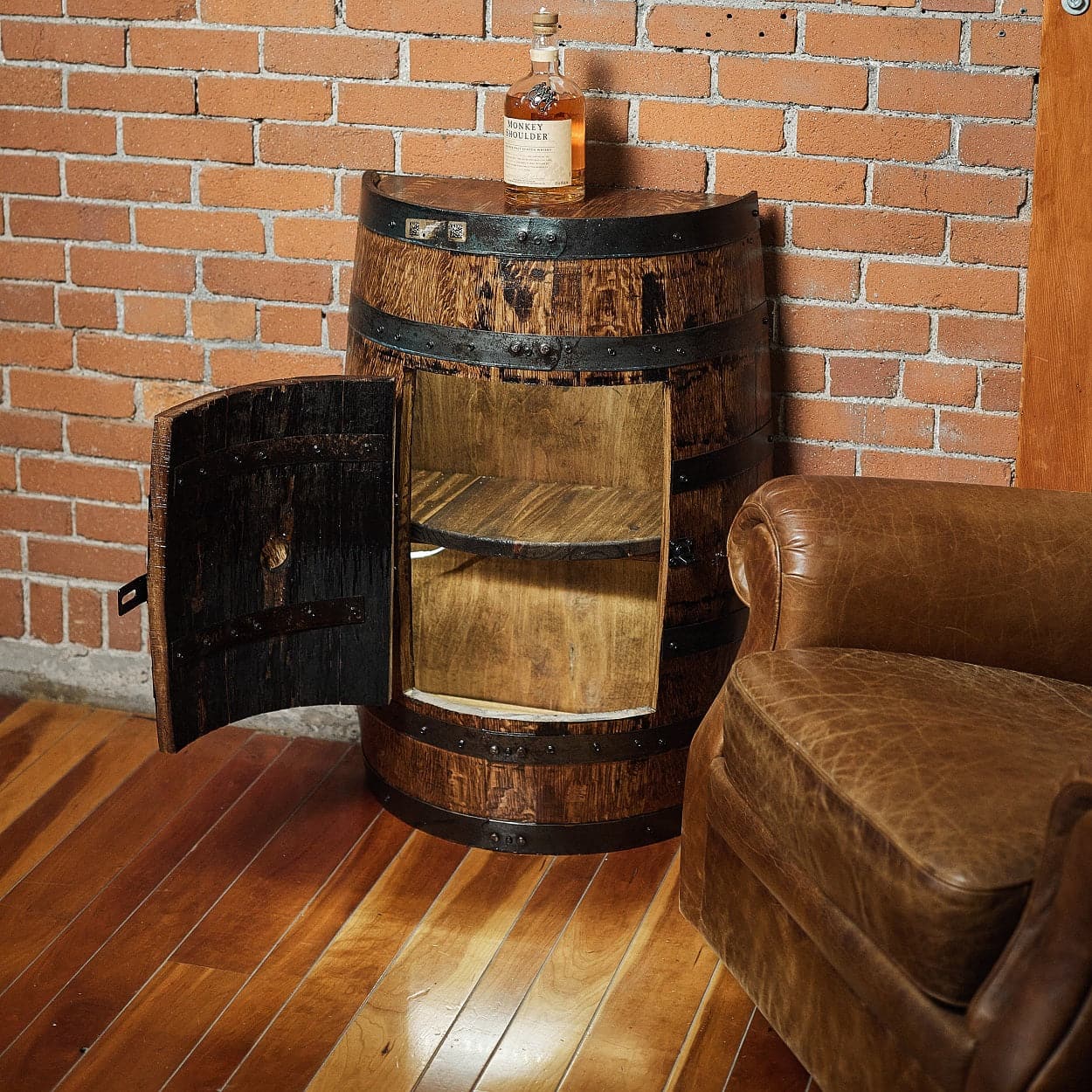 NEW Deluxe Half-Barrel Side Table With Cabinet