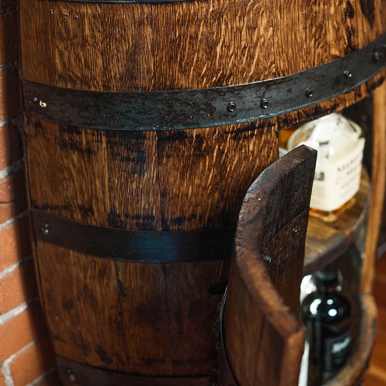 Deluxe Half-Barrel Side Table With Cabinet