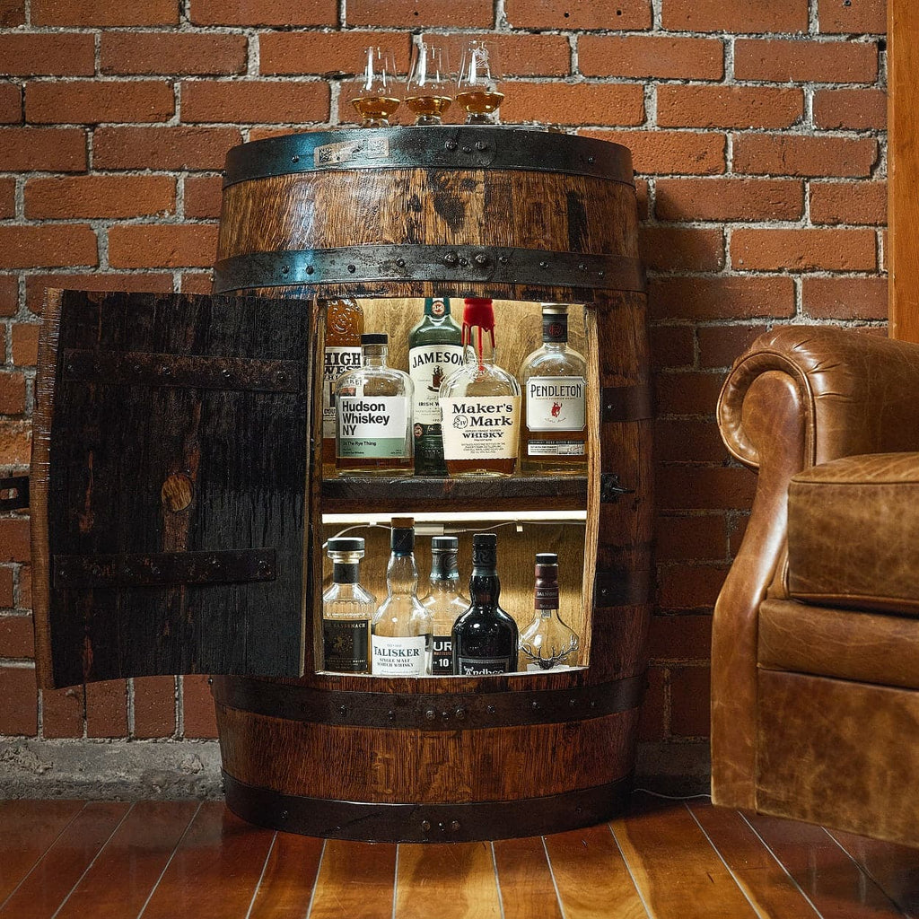 Special Deluxe Half Barrel Side Table With Cabinet Mystic Barrels