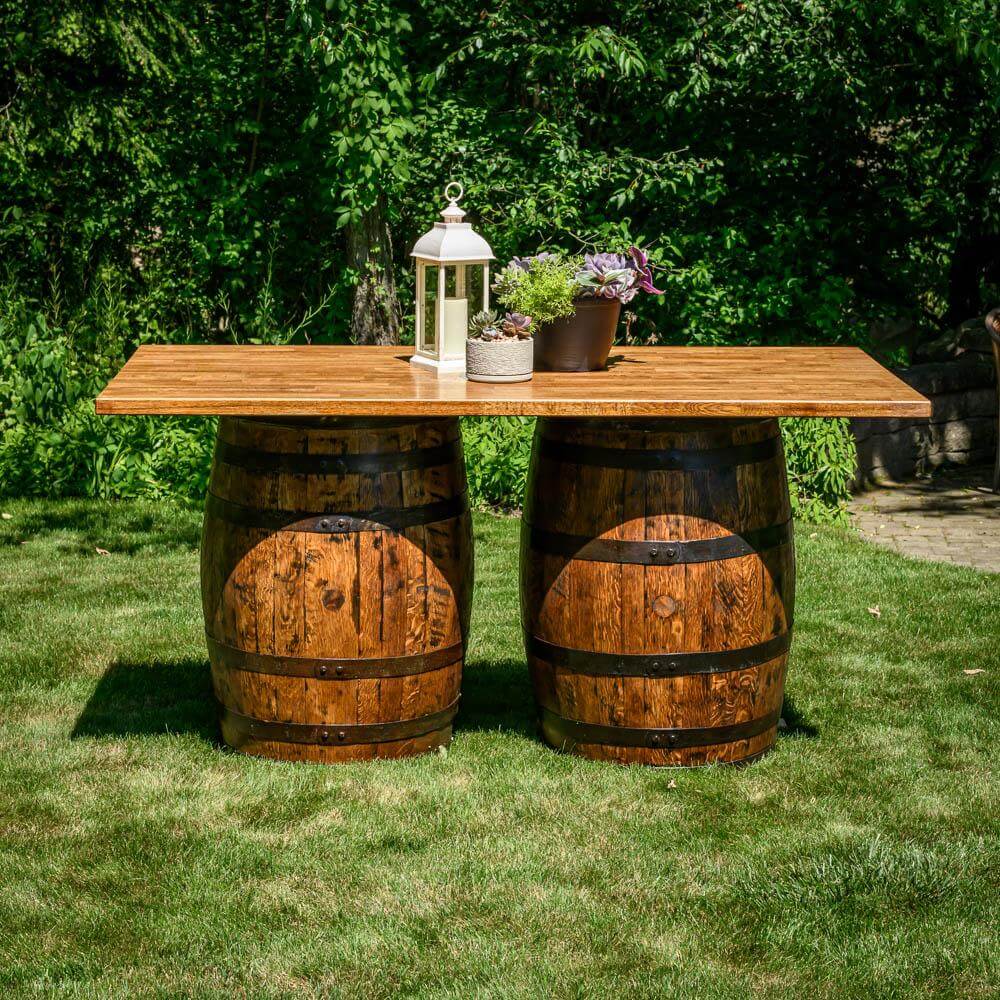 Barrel tables in garden